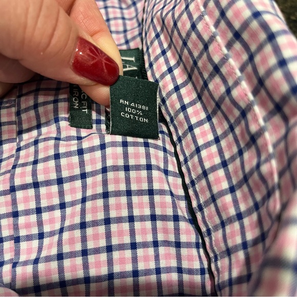 LAUREN by Ralph Lauren Pink Navy White Plaid Womens Button-Down Shirt Top Blouse - Picture 7 of 7